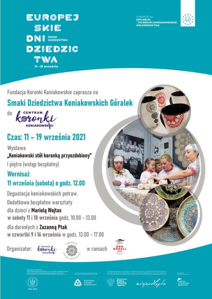 Plakat promujący Europekjskie Dni Dziedzictwa w Centrum Koronki Koniakowskiej